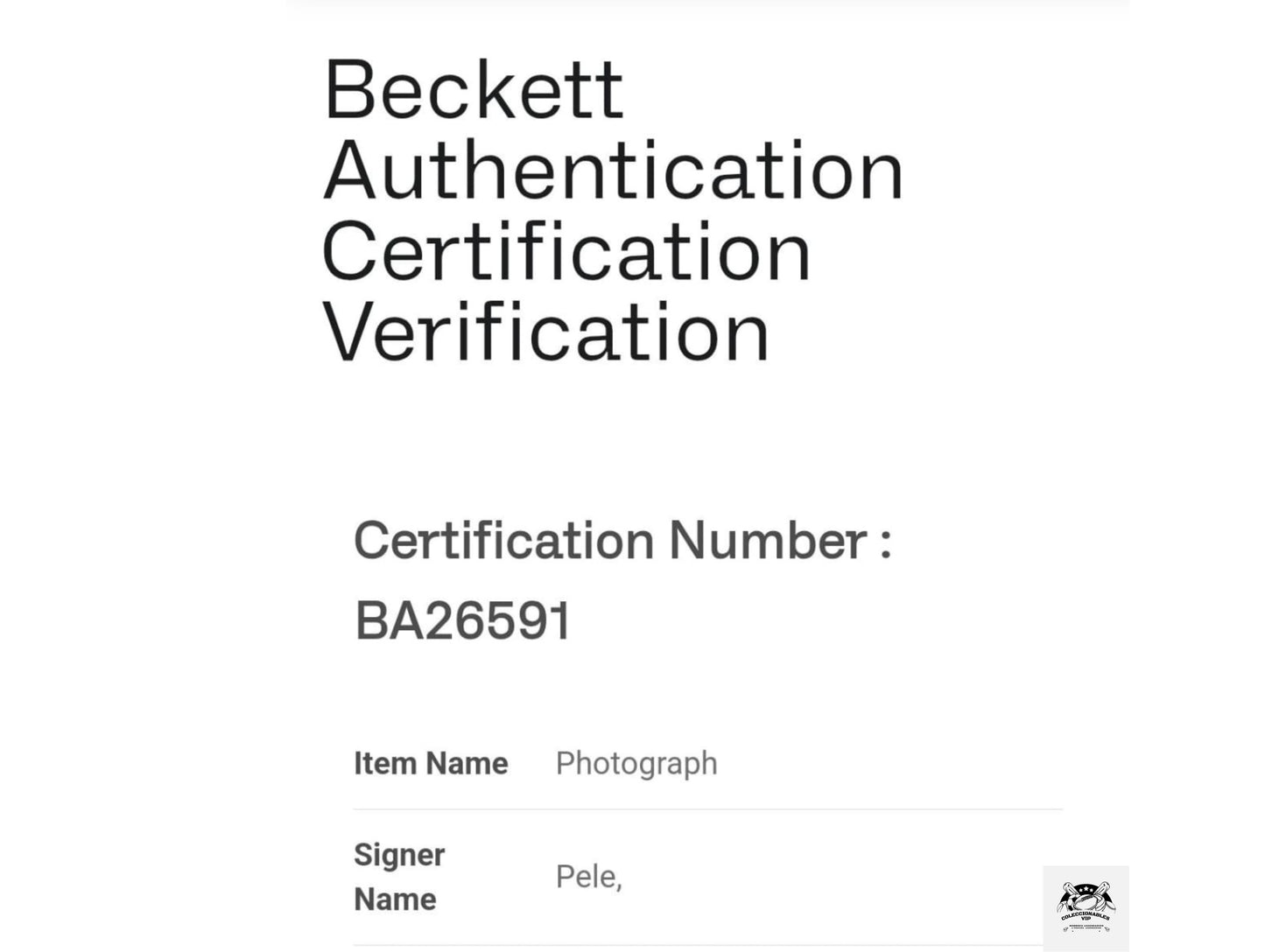 Pele Chilena Fotografía autografiada enmarcada firma certificada por Beckett BA26591.