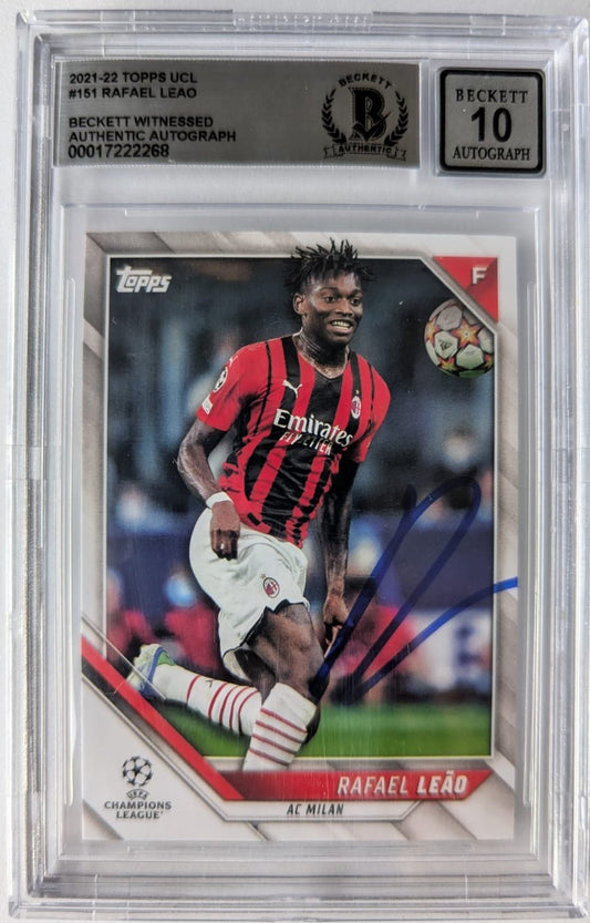 Rafael Leao Tarjeta AC Milan Topps UCL autografiada certificado el autógrafo por Beckett 00017222268.