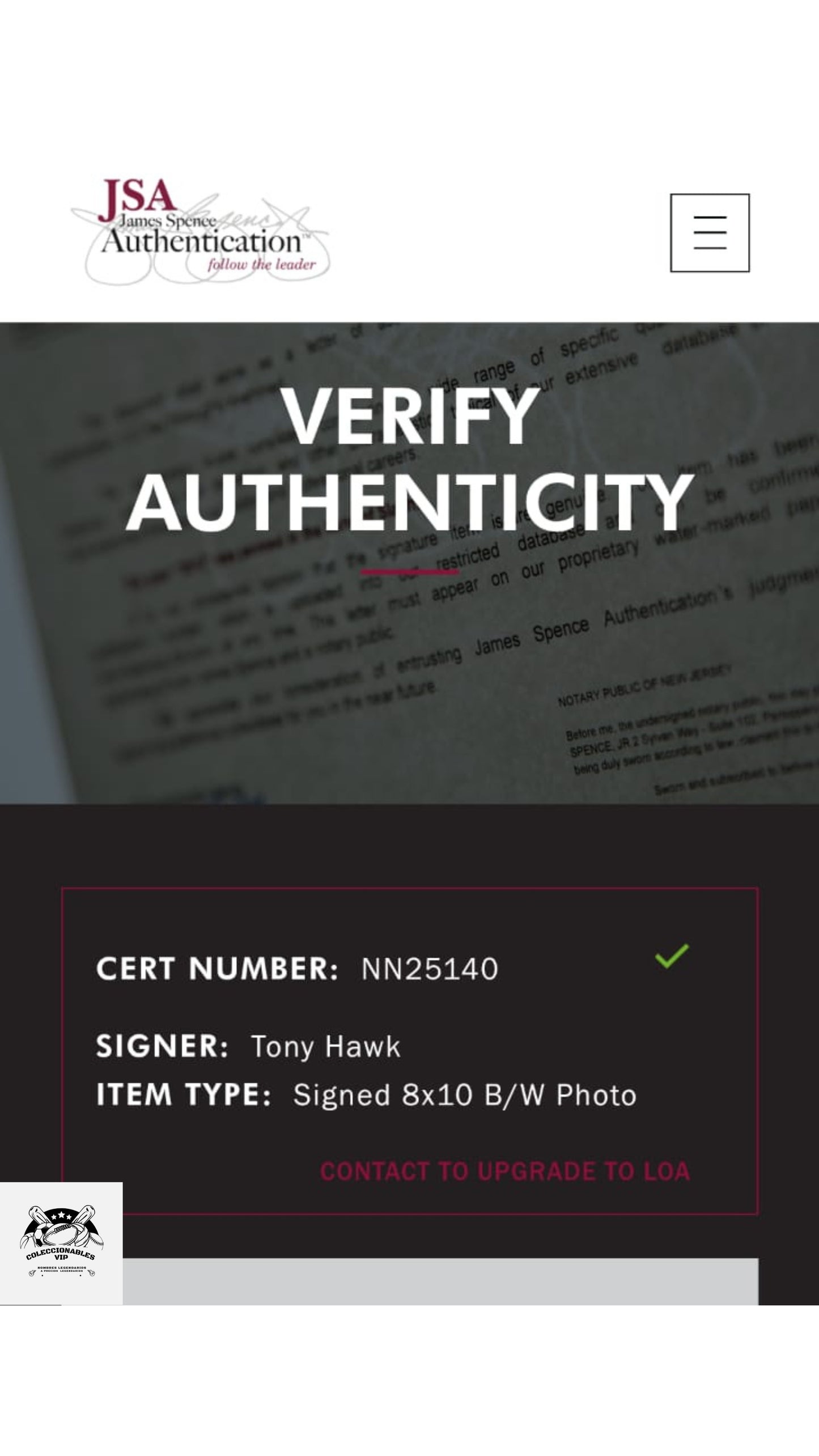 Tony Hawk fotografía autografiada certificada por JSA NN25140