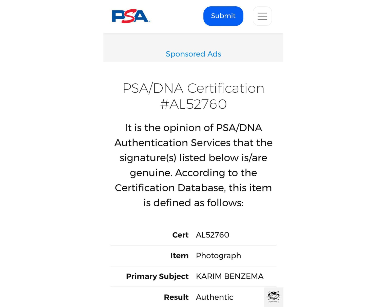 Karim Benzema Real Madrid uniforme blanco fotografía autografiada certificada por PSA AL52760