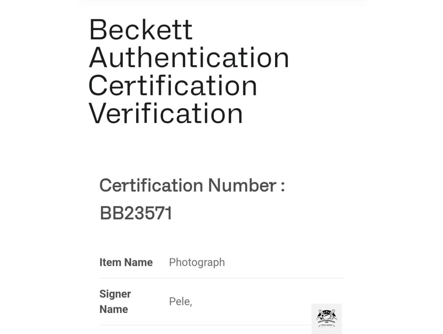 Pele medio cuerpo Fotografía Brasil autografiada firma certificada por Beckett BB23571