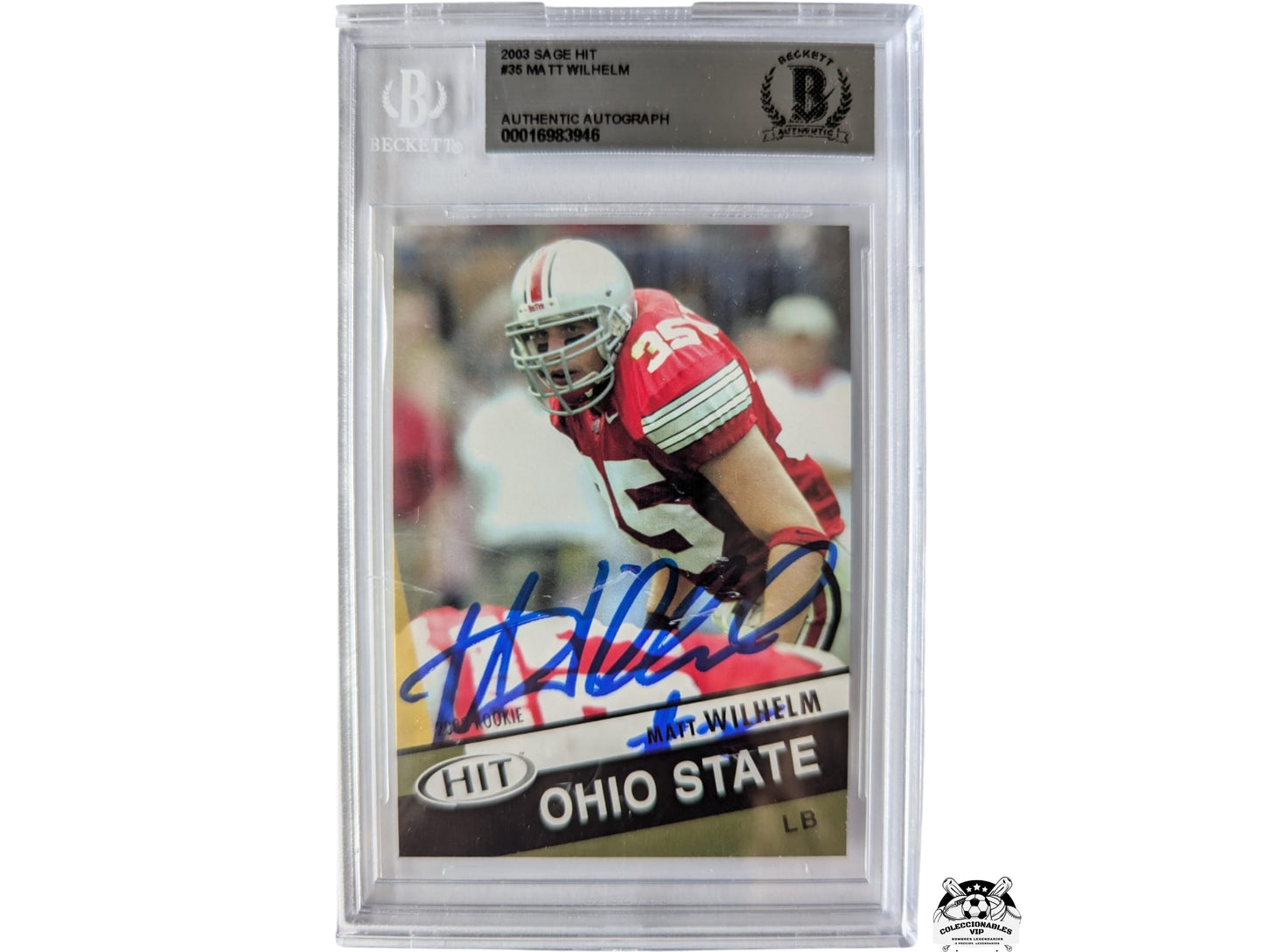 Matt Wilhelm tarjeta Ohio State autografiada certificado el autógrafo por Beckett 00016983946.