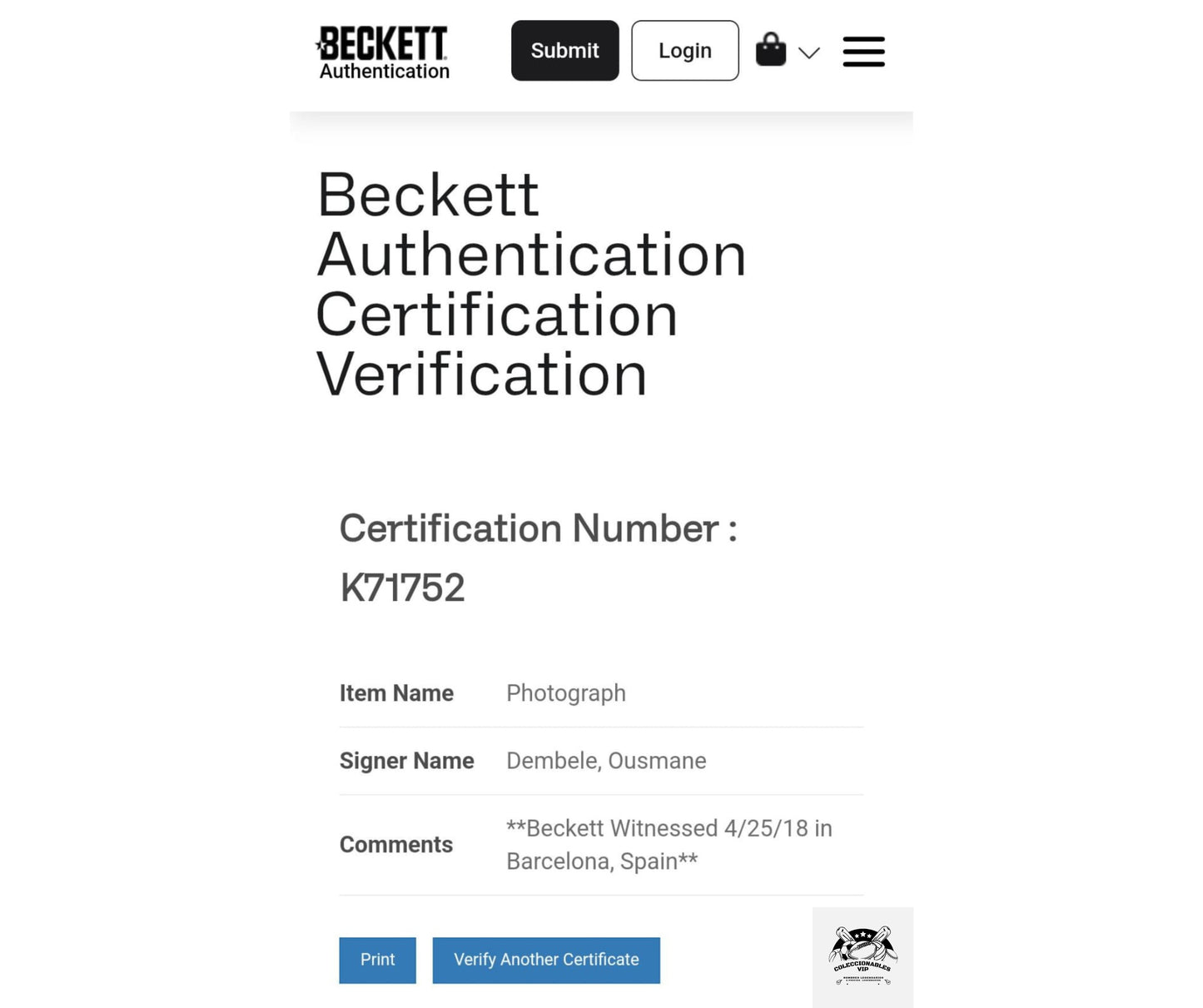 Ousmane Dembele foto FC Barcelona autografiada firma certificada por Beckett K71752