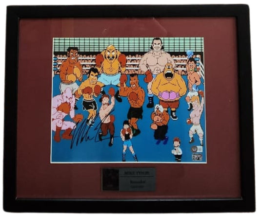 Mike Tyson Poster de Ponch Out enmarcado autografiado, firma certificada por la compañía Beckett con el número BF61613.
