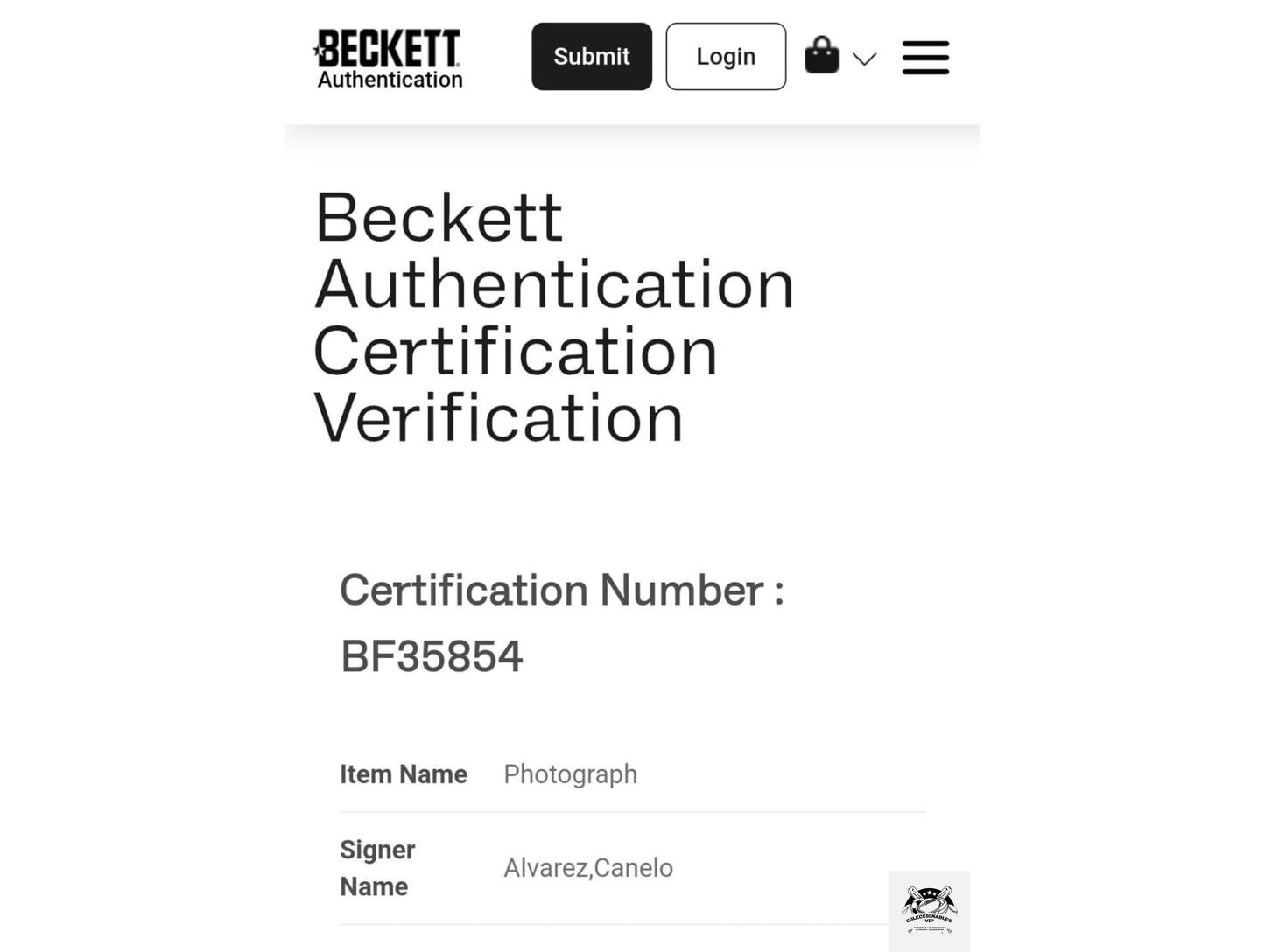 Saul “Canelo” Alvarez Fotografía Autografiada firma certificada por Beckett BF35854