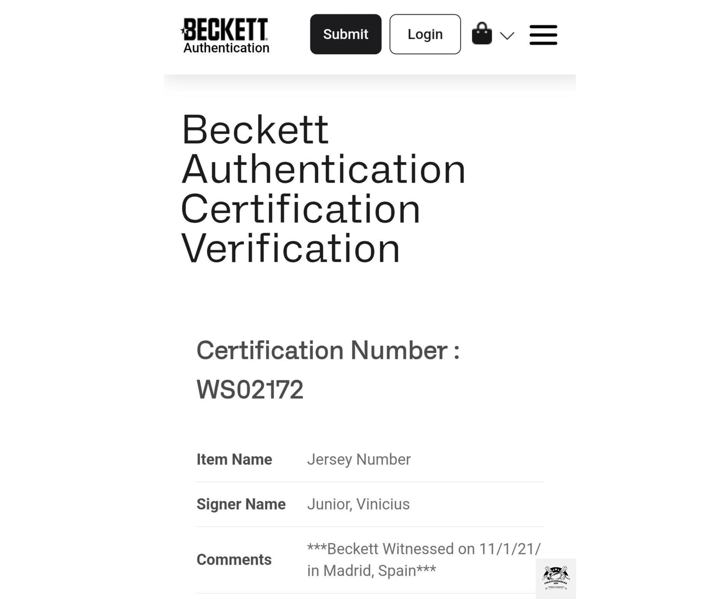 Vinicius Jr. Playera Brasil autografiada Enmarcada certificada por Beckett WS02172.