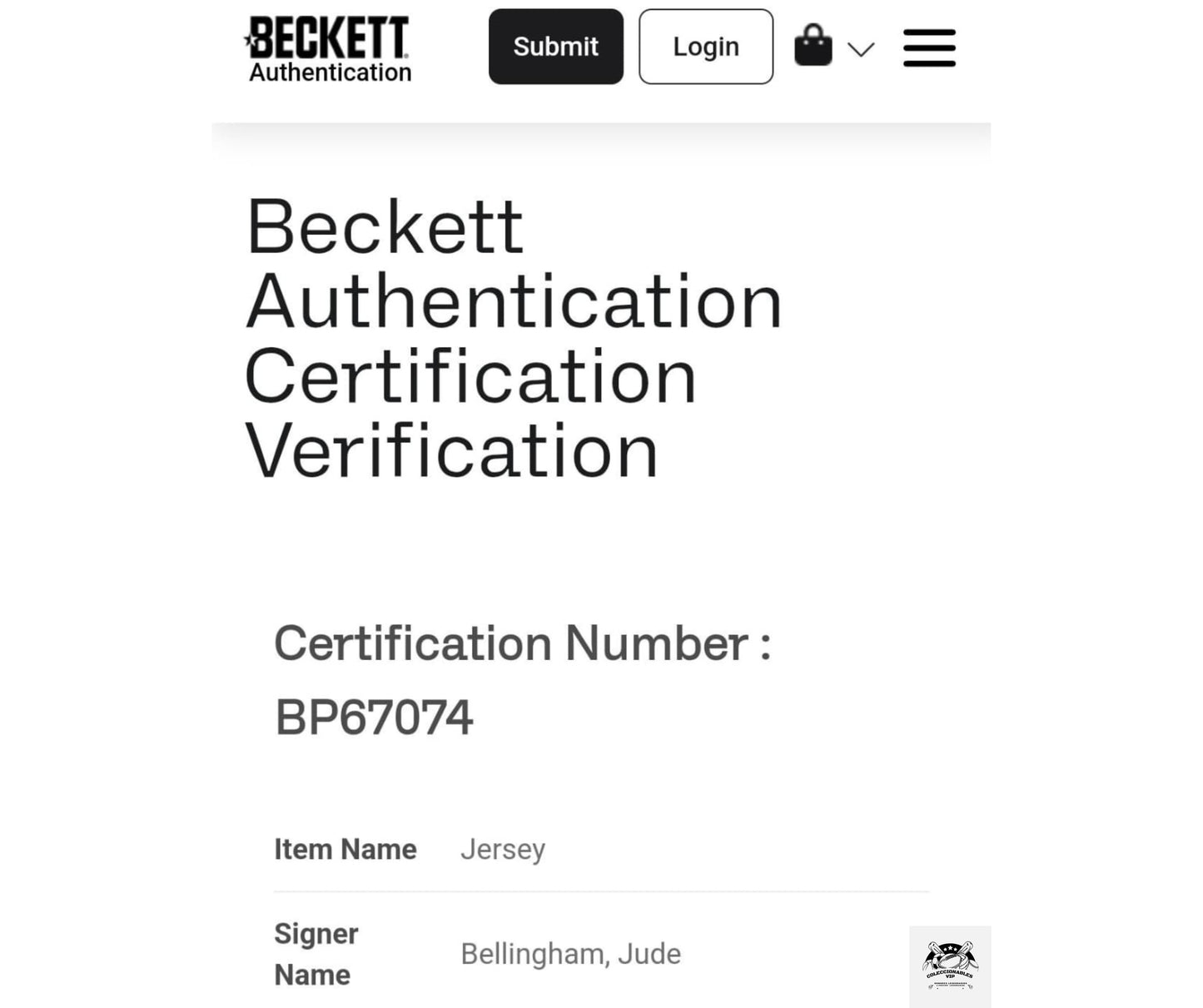 Jude Bellingham playera Real Madrid autografiada y con la inscripción de su número y su nombre certificada por Beckett BP67074