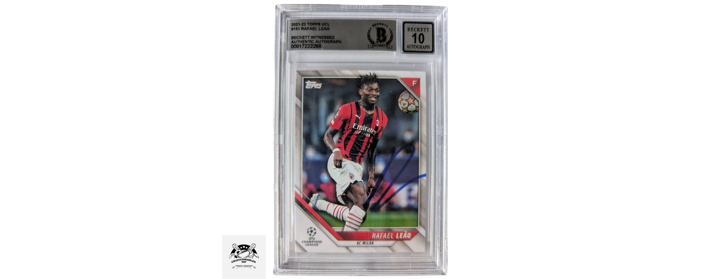 Rafael Leao Tarjeta AC Milan Topps UCL autografiada certificado el autógrafo por Beckett 00017222268.
