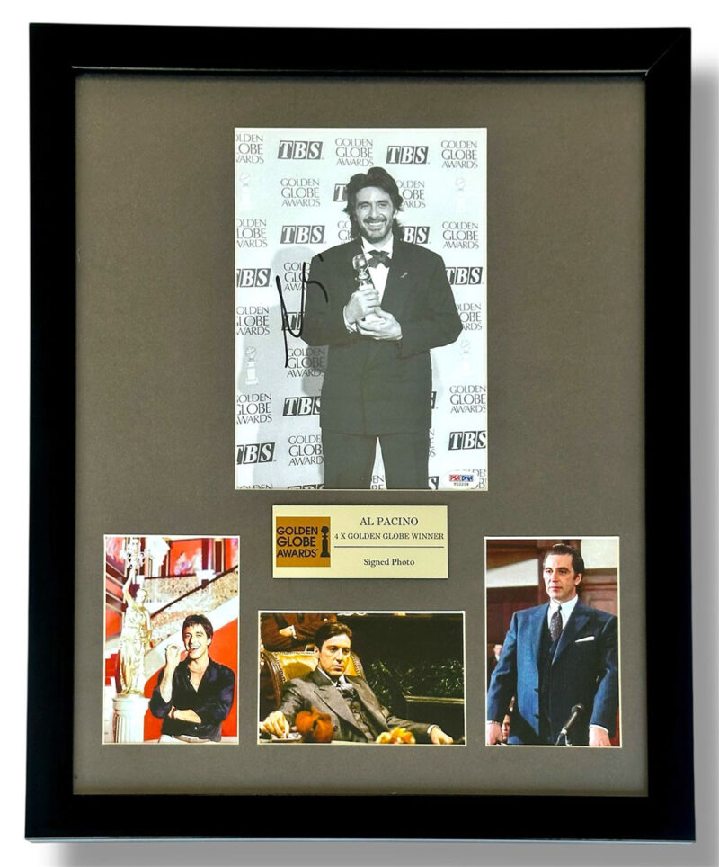 Al Pacino Fotografía Autografiada Enmarcada Globo de Oro firma certificada por PSA T22208.