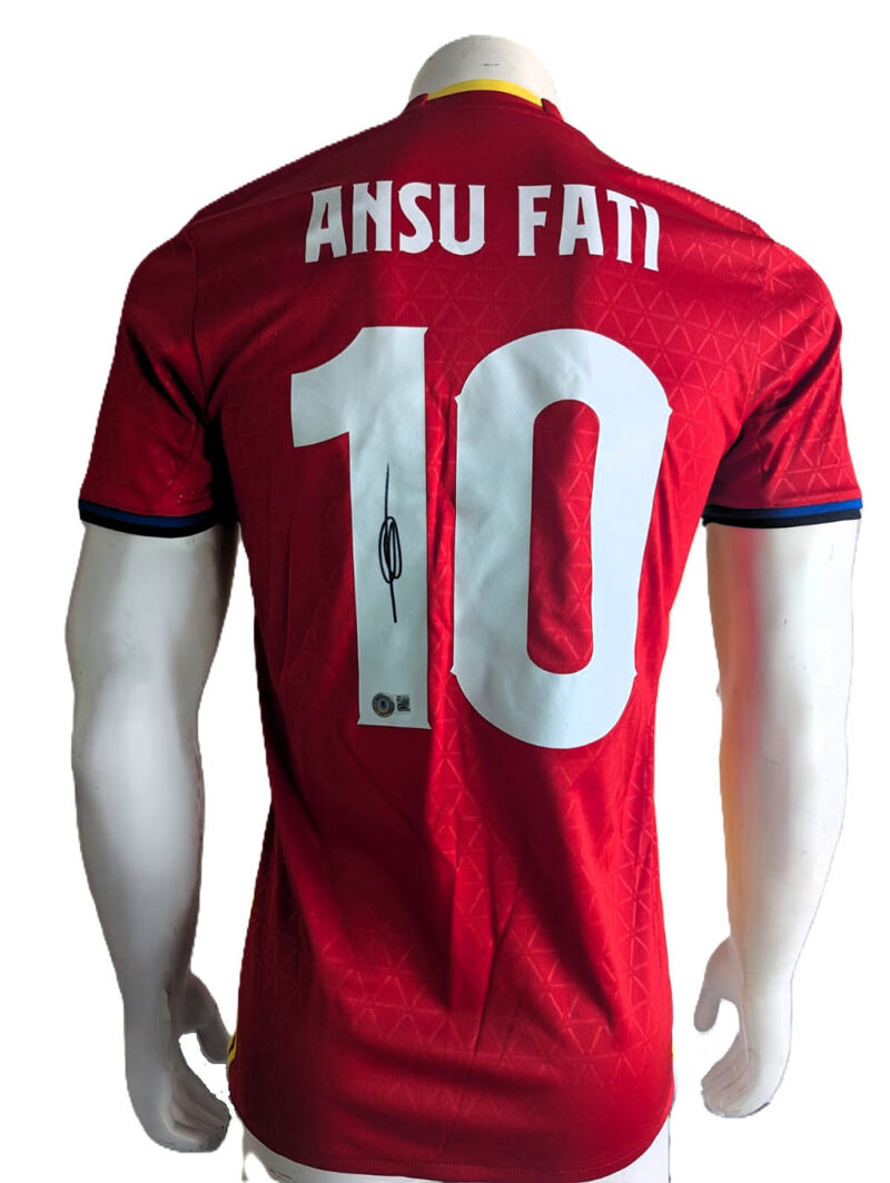 Ansu Fati Playera Selección de España autografiada firma autentificada por la compañía Beckett con el número BB32553.