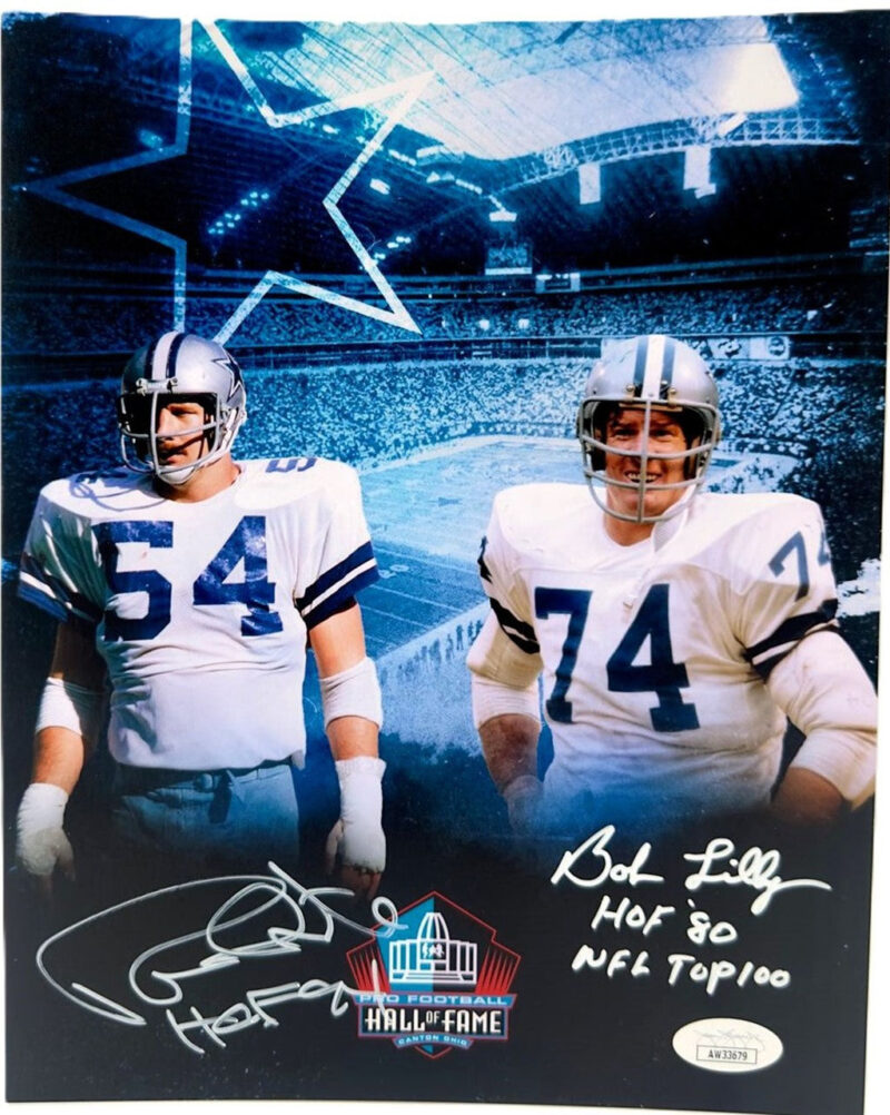 Bob Lilly y Randy White miembros del Salón de la Fama Fotografía Dallas Cowboy autografiada por ambos certificada por JSA AW33679.