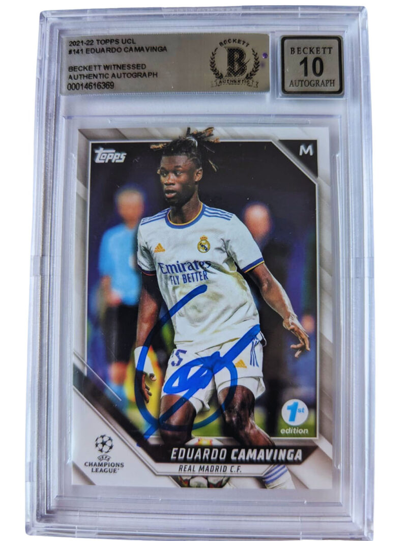 Eduardo Camavinga Real Madrid TARJETA # 00014616369 autografiada autógrafo certificado por Beckett