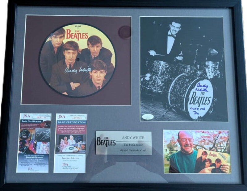 Andy White The Beatles Fotografía Y Vinil Autografiado Enmarcada certificada por JSA