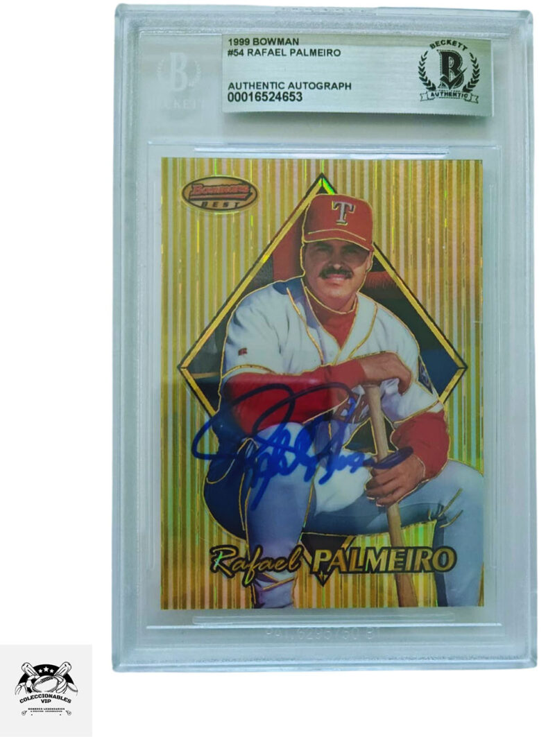 Rafael Palmeiro TARJETA Texas Rangers Bowman 00016524653 autografiada certificado el autógrafo por Beckett.