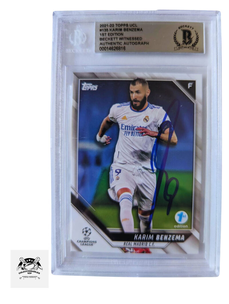 Karim Benzema TARJETA Real Madrid 00014626816 autografiada certificado el autógrafo por Beckett.