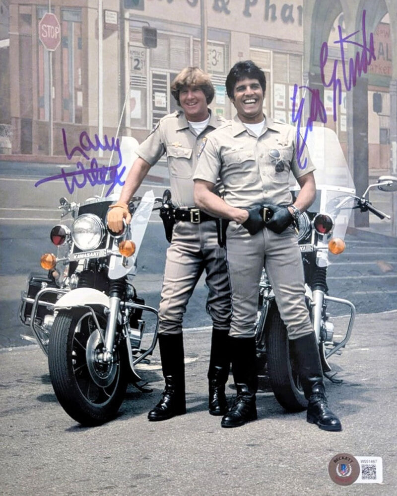 Erik Estrada y Larry Wilcox Patrulla Motorizada Fotografía Autografiada firma certificada por Beckett W051467