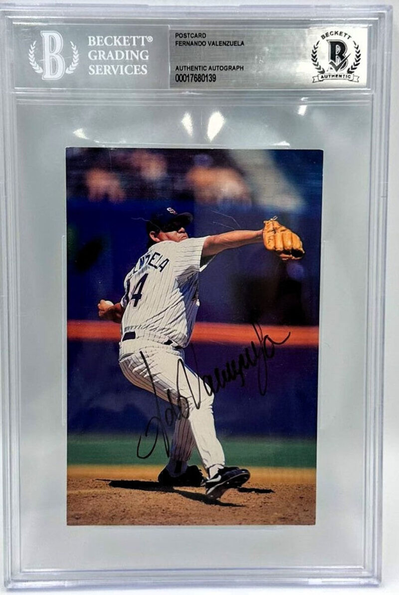 Fernando Valenzuela Tarjeta Postal Autografiada Certificada por Beckett 00017680139.