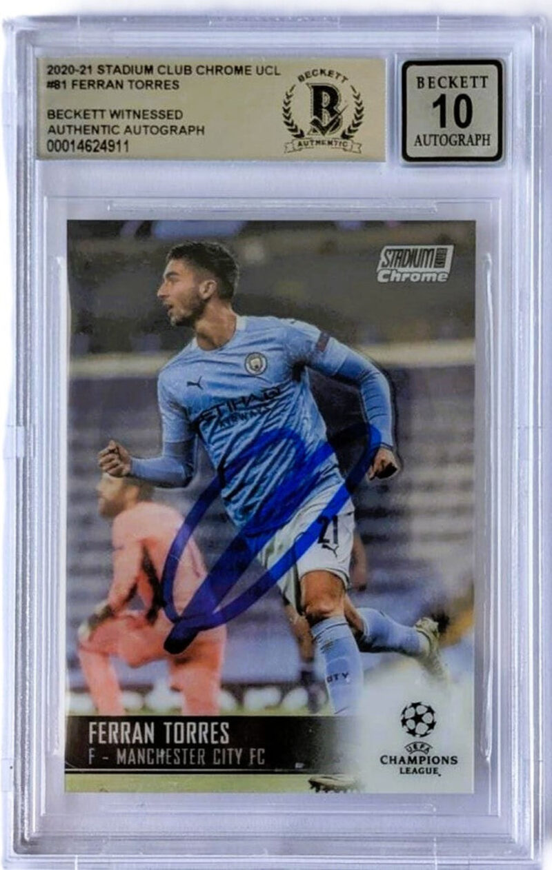Ferran Torres Tarjeta 2020 - 21 Autografiada Manchester City Certificada por Beckett 00014624911