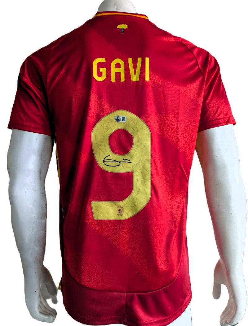 Gavi Playera España autografiada, firma certificada por Beckett 2W705350