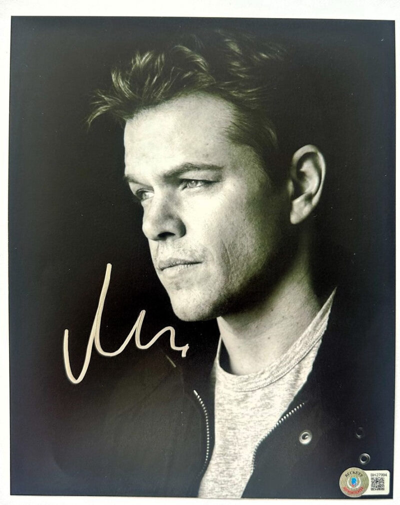 Matt Damon Fotografía autografiada, firma certificada por la compañía Beckett con el número BH27994.