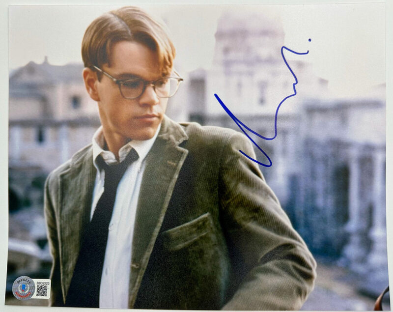 Matt Damon Fotografía autografiada “Mr. Ripley”, firma certificada por la compañía Beckett con el número BB39223