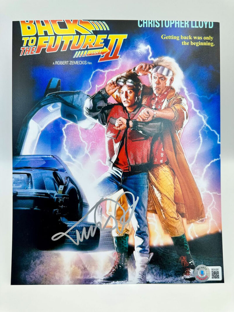 Michael J. Fox Fotografía autografiada “Volver al Futuro”, firma certificada por la compañía Beckett con el número BD51291