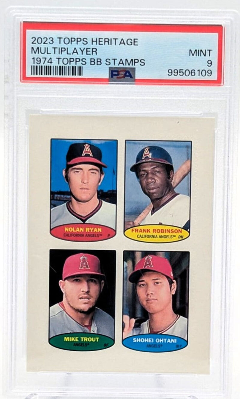Nolan Ryan, Frank Robison, Mike Trout y Shohei Tarjeta Los Angeles Multijugadores certificada por PSA 99506109.