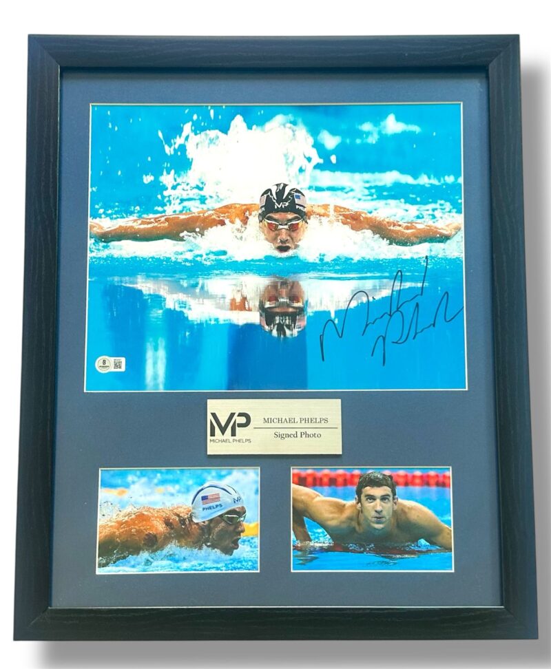 Michael Phelps Fotografía Autografiada Enmarcada firma certificada por Beckett BR34397