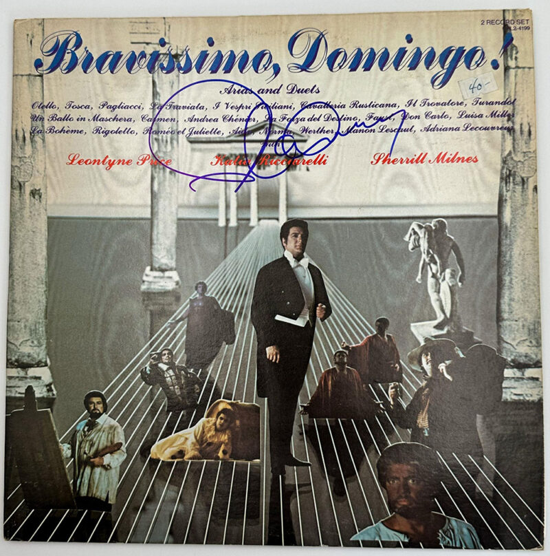 Placido Domingo Vinil autografiado “Bravissimo Domingo” firma certificada por Beckett BC72202.