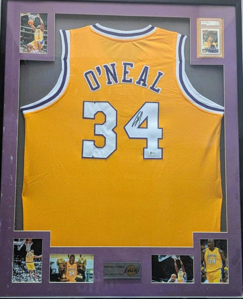 Shaquille O’neal Playera Lakers autografiada autenticada por Beckett WG23602 con tarjeta Enmarcada