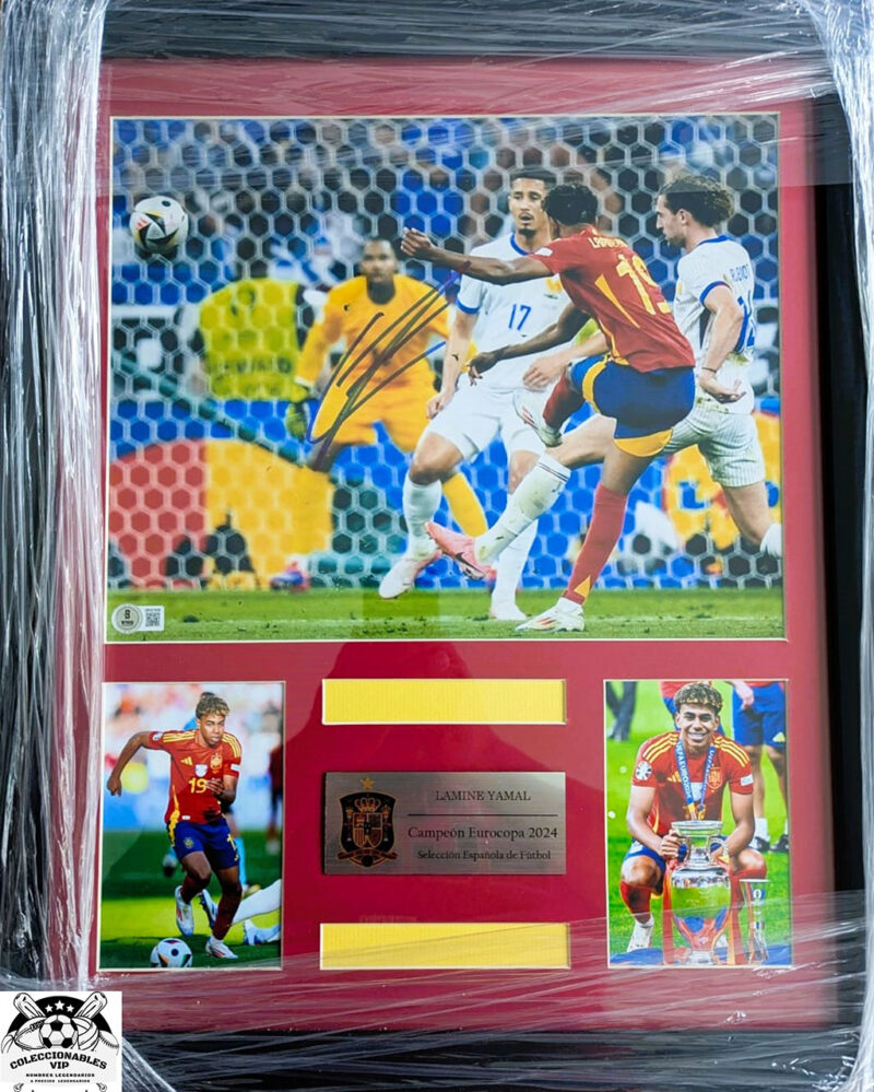 Lamine Yamal Gol fotografía Enmarcada autografiada firma certificada por Beckett 2W221039.