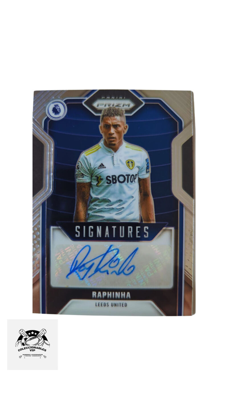 Raphinha Tarjeta Leeds United Panini autografiada.