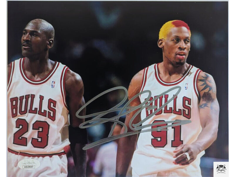Dennis Rodman Chicago Bulls fotografía autografiada dueto certificado JSA WB239407