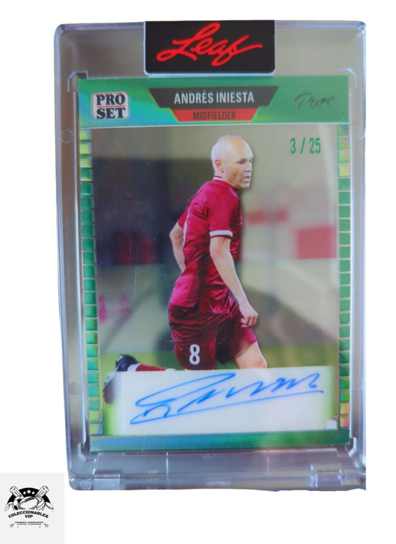 Andres Iniesta Tarjeta 3/25 Leaf Pro Set Autografiada.
