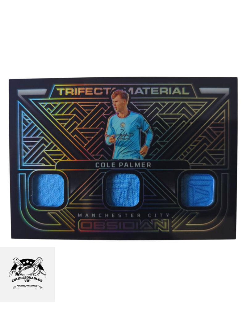 Cole Palmer Tarjeta TM-CPM Manchester City Panini con pedazo de playera .