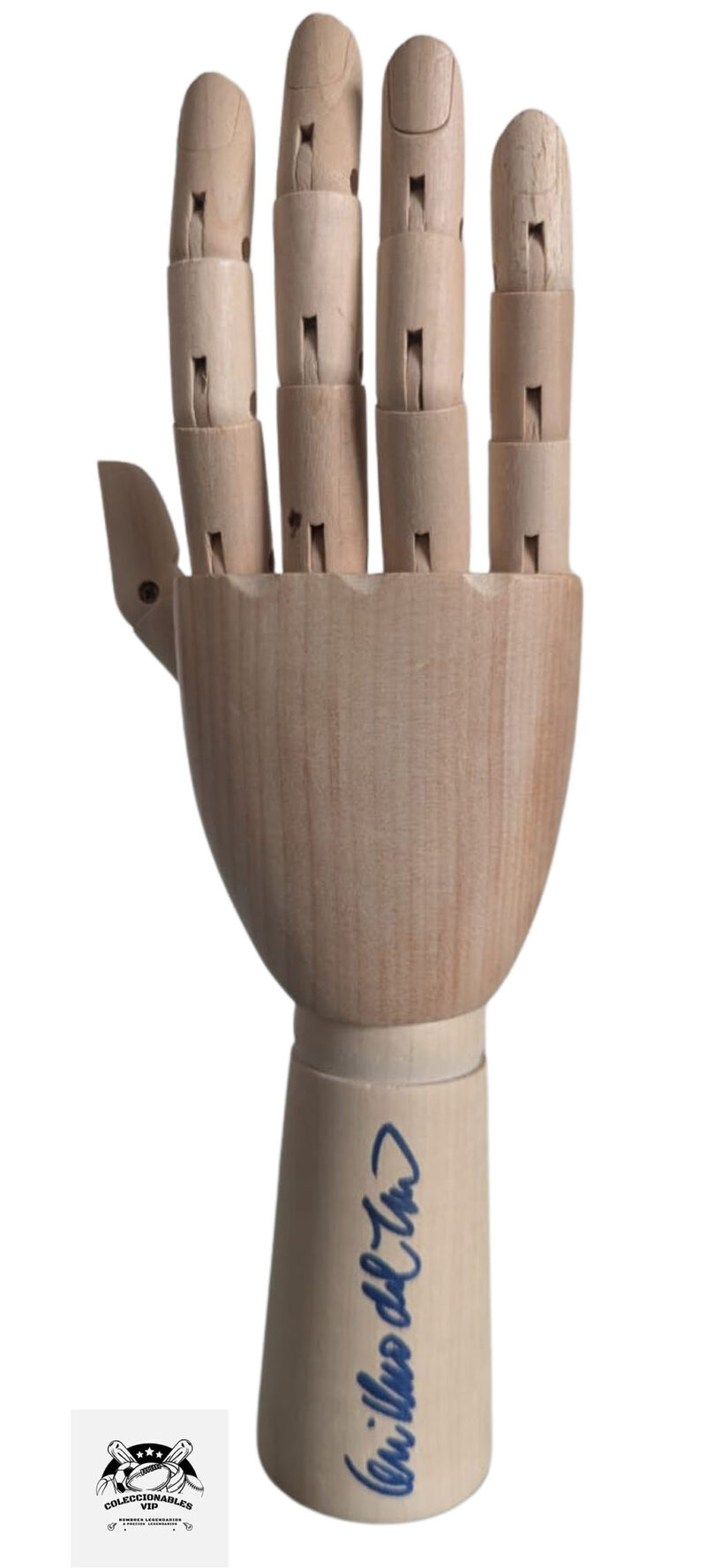 Guillermo del Toro manita de madera autografiada firma certificada por Beckett BM34981.