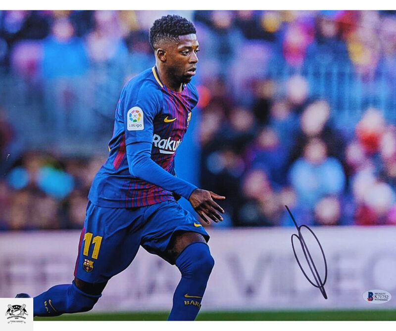 Ousmane Dembele foto FC Barcelona autografiada firma certificada por Beckett K71752