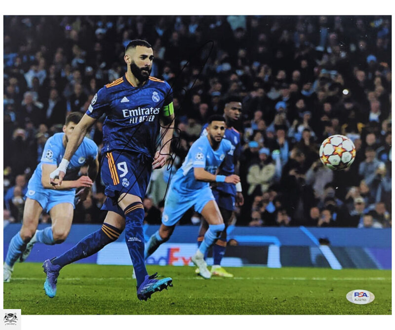 Karim Benzema Real Madrid uniforme azul fotografía autografiada certificada por PSA AL52763