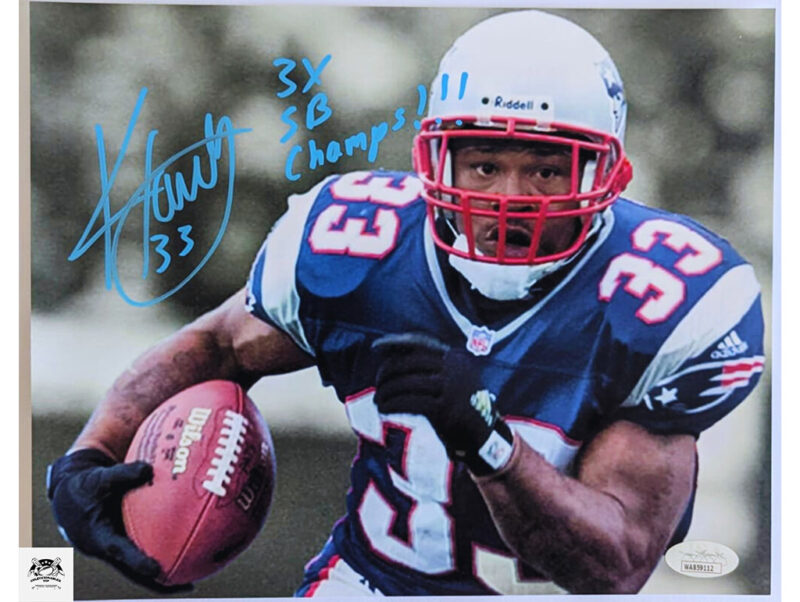 Kevin Faulk jugada fotografía New England Patriots autografiada certificada por JSA WA859112