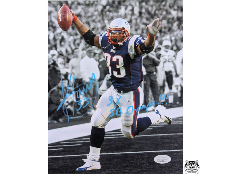 Kevin Faulk fotografía New England Patriots autografiada certificada por JSA WA859215