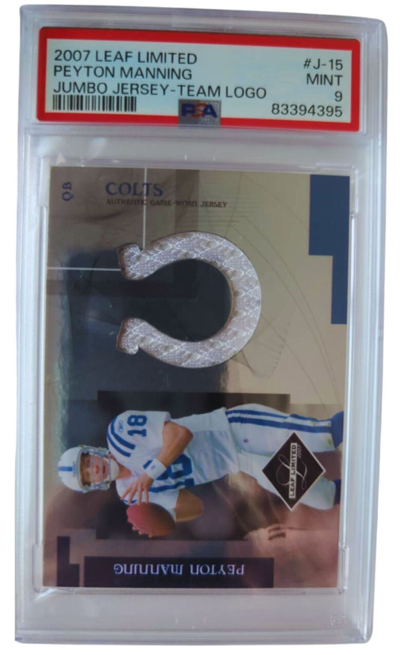 Peyton Manning Tarjeta Colts Leaf Limited Jumbo Jersey Team logo PSA 83394395