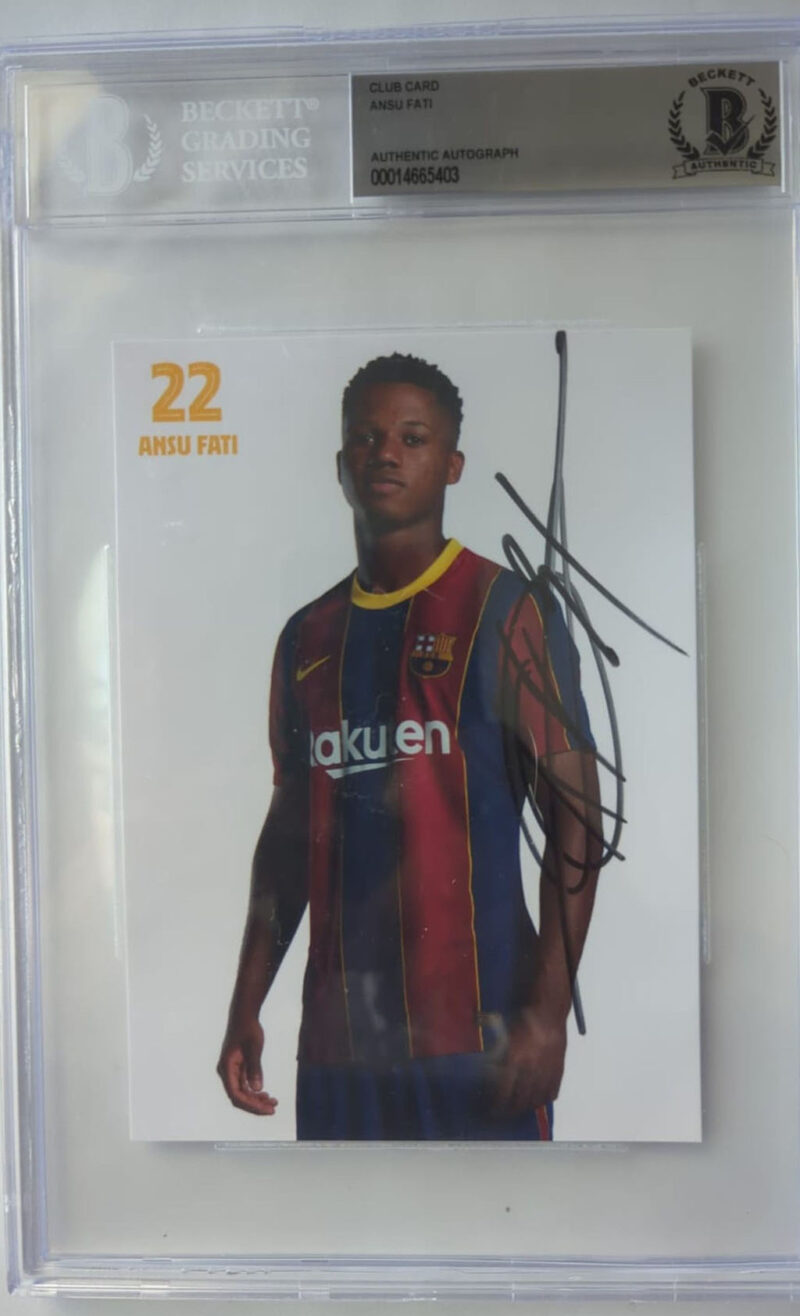 Ansu Fati FC Barcelona Postal autografiada firma certificada por Beckett 00014665403.